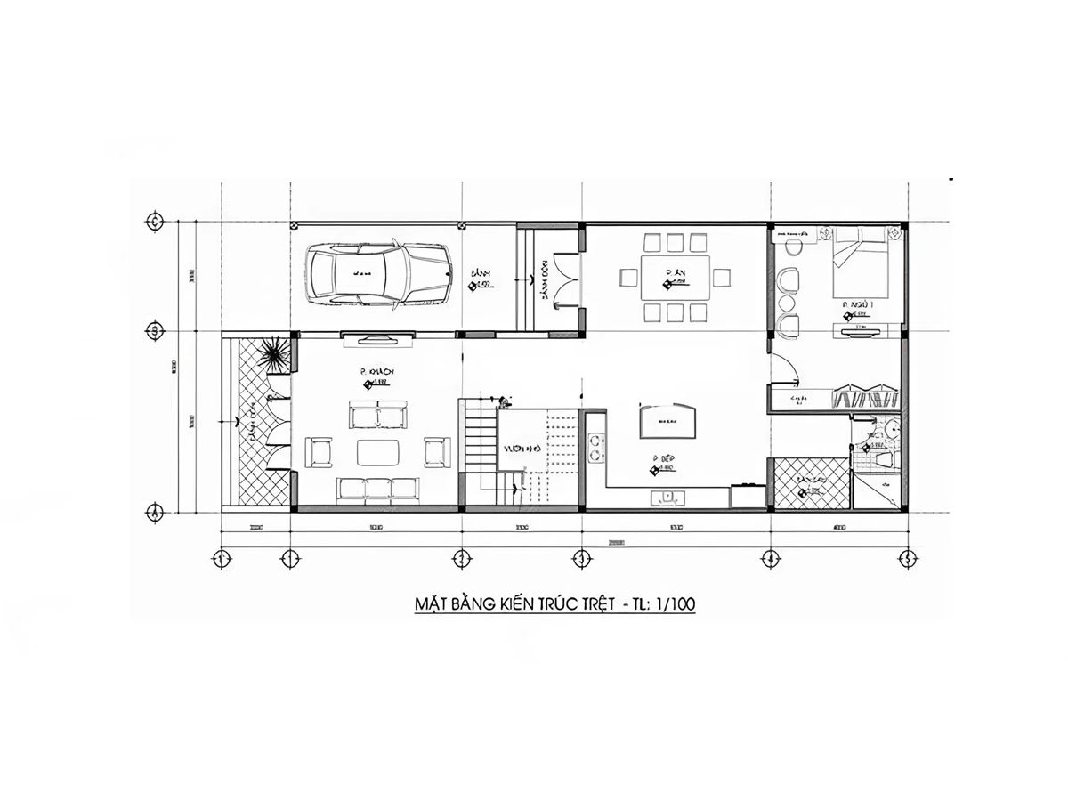 Bản vẽ bố tr&iacute; nh&agrave; chữ L 6x15 tầng 1
