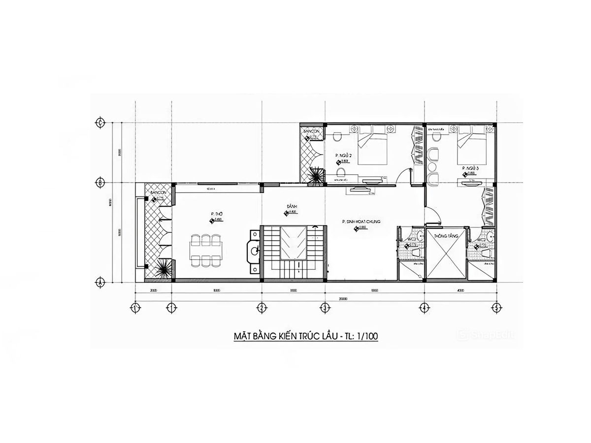 Bản vẽ bố tr&iacute; nh&agrave; chữ L 6x15 tầng 2