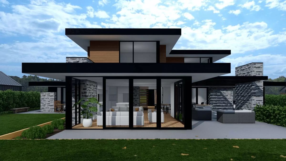 Thiết kế nh&agrave; cấp 4 m&aacute;i bằng n&ocirc;ng th&ocirc;n kết hợp cửa sổ, cửa k&iacute;nh lớn
