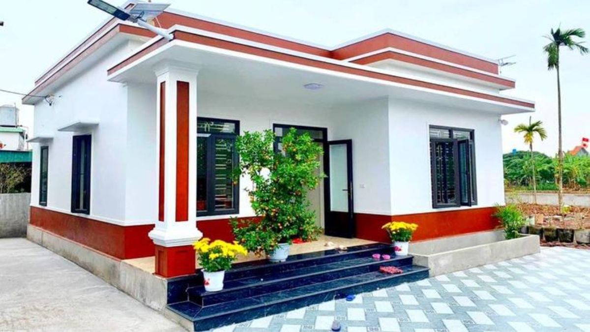 Nh&agrave; cấp 4 m&aacute;i bằng được x&acirc;y dựng bền chắc với kết cấu b&ecirc; t&ocirc;ng cốt th&eacute;p, ph&ugrave; hợp với thời tiết ở khu vực n&ocirc;ng th&ocirc;n