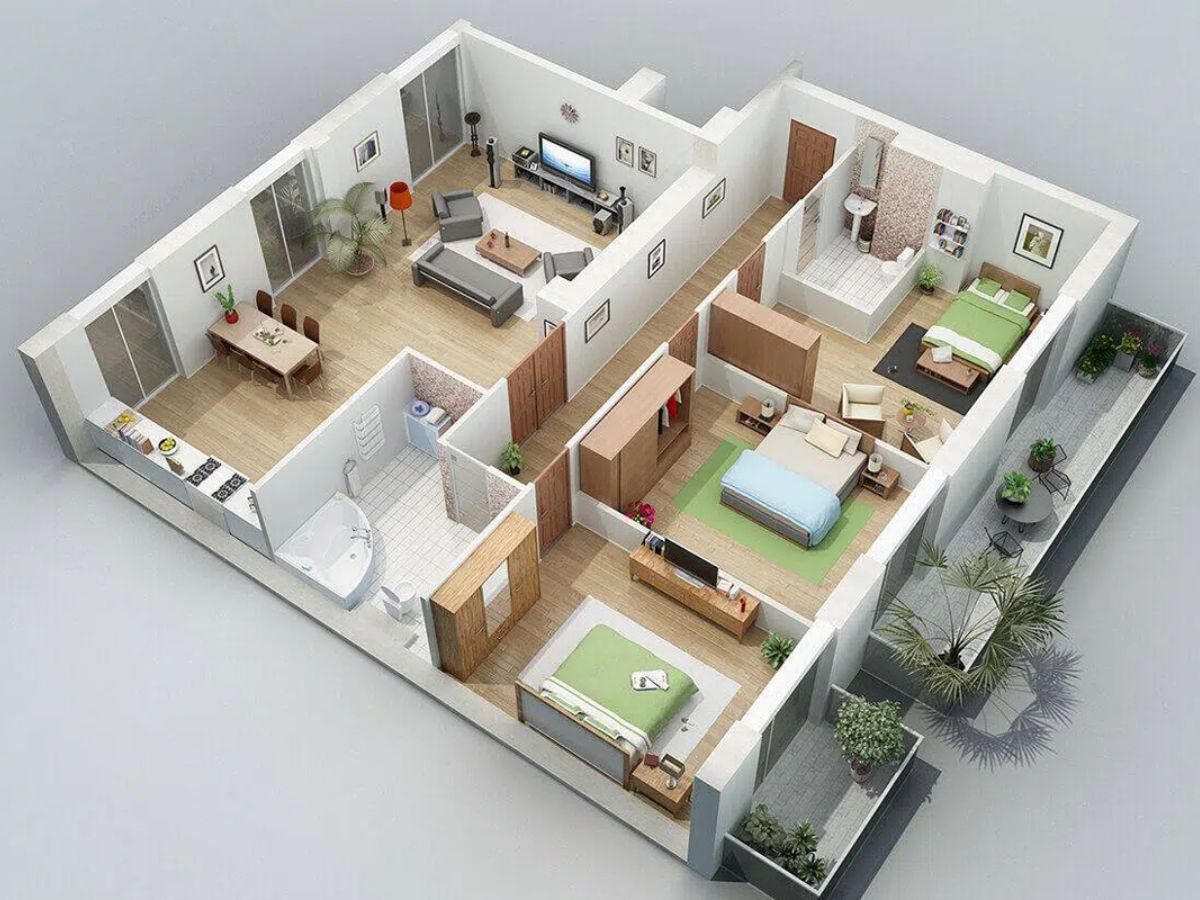 Bản vẽ thiết nh&agrave; nh&agrave; cấp 4 m&aacute;i bằng 3 ph&ograve;ng ngủ