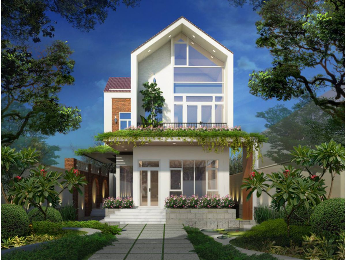 Nh&agrave; phố 2 tầng với khoảng s&acirc;n vườn xanh tho&aacute;ng m&aacute;t trước nh&agrave;