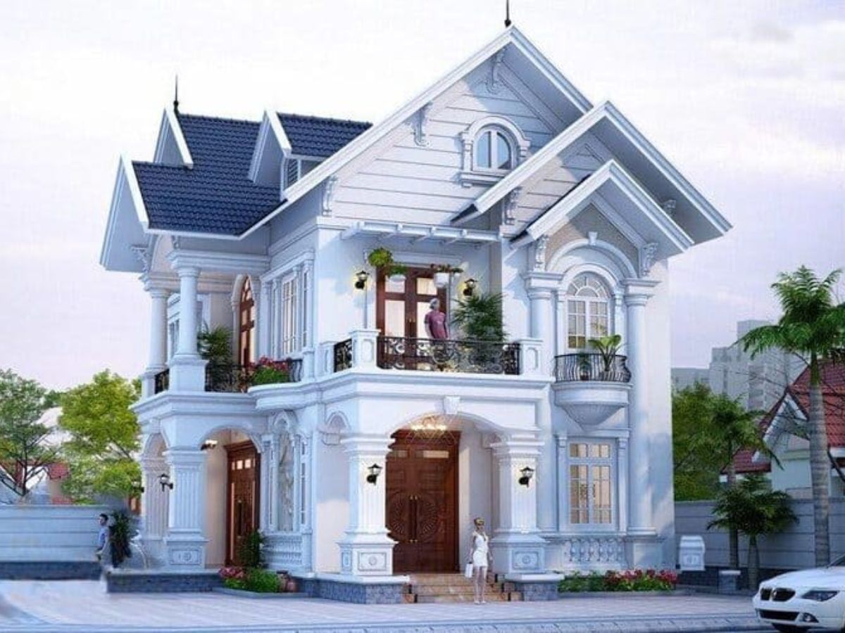 Nh&agrave; phố 2 tầng mặt tiền 8m phong c&aacute;ch T&acirc;n cổ điển sang trọng kết hợp m&aacute;i Th&aacute;i thanh lịch