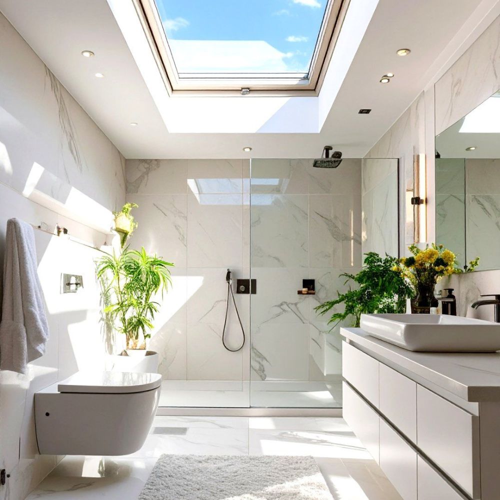 Sự kết hợp giữa &aacute;nh s&aacute;ng, c&acirc;y xanh trong nh&agrave; tắm kiểu Nhật tạo n&ecirc;n bầu kh&ocirc;ng kh&iacute; y&ecirc;n b&igrave;nh, thư gi&atilde;n