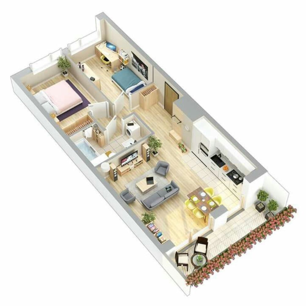 B&agrave;n vẽ 3d c&aacute;ch bố tr&iacute; kh&ocirc;ng gian khoa học với đầy đủ tiện nghi cho nh&agrave; ống 5x20