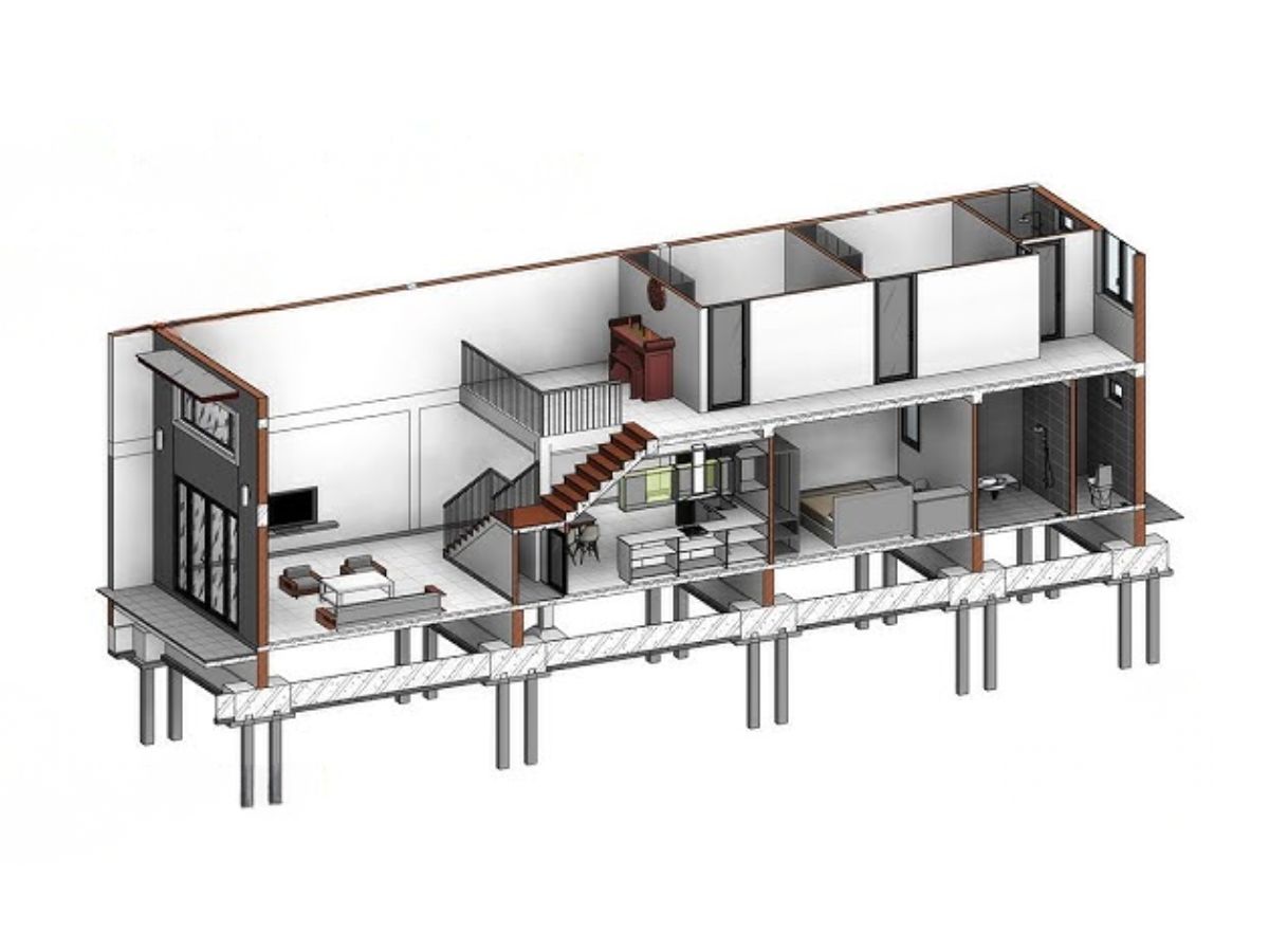 Gợi &yacute; bố tr&iacute; nh&agrave; ống 1 tầng 5x20 c&oacute; g&aacute;c lửng