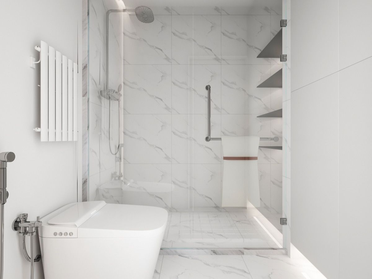 Phong c&aacute;ch tối giản với t&ocirc;ng m&agrave;u trắng chủ đạo vẫn lu&ocirc;n l&agrave; sự lựa chọn h&agrave;ng đầu của nhiều người khi thiết kế nh&agrave; vệ sinh v&agrave; nh&agrave; tắm
