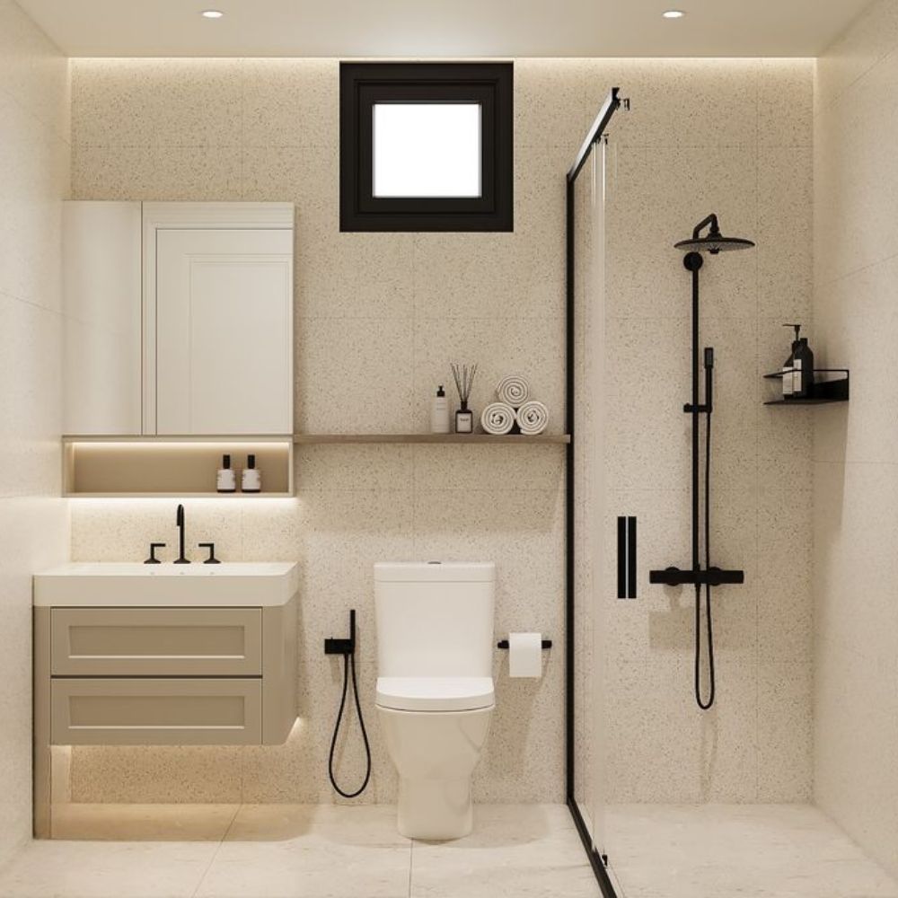Thiết kế cửa sổ nhỏ th&ocirc;ng gi&oacute; khi thiết kế nh&agrave; vệ sinh v&agrave; khu vực tắm ri&ecirc;ng