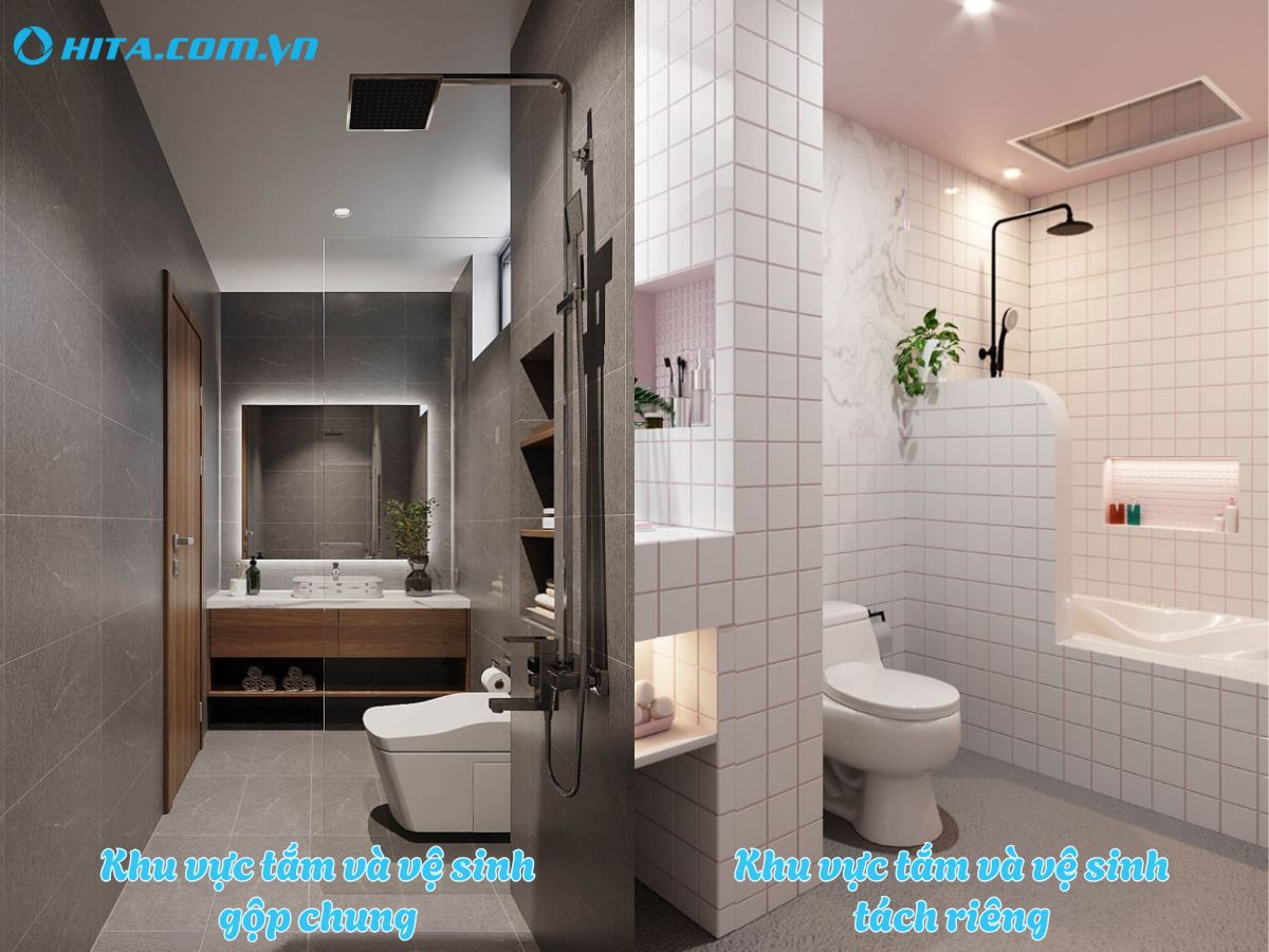 T&aacute;ch khu vực tắm v&agrave; vệ sinh ri&ecirc;ng c&oacute; thể tốn nhiều diện t&iacute;ch hơn so với gộp chung