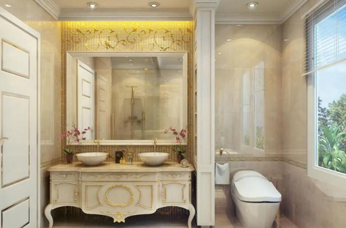 Những thiết bị nội thất sang trọng khiến nhà tắm tân cổ điển nổi bật hơn