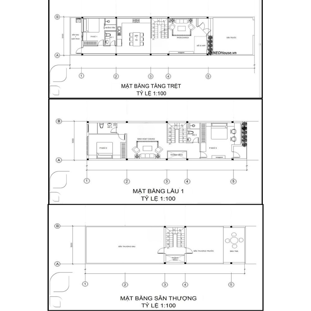Bản vẽ bố tr&iacute; nh&agrave; phố 2 tầng 5x15 c&oacute; s&acirc;n thượng