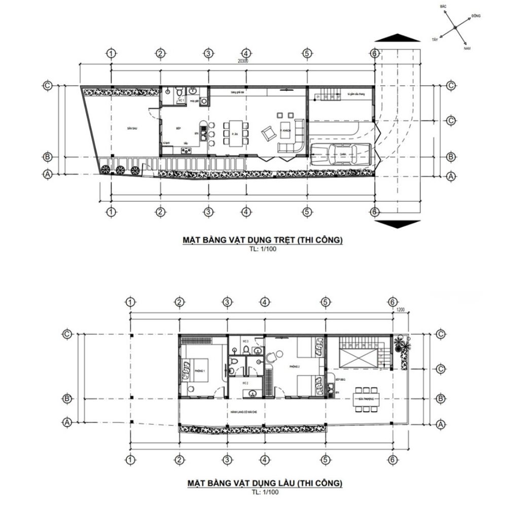 Bản vẽ bố tr&iacute; nh&agrave; phố 2 tầng 5x15 c&oacute; 2 ph&ograve;ng ngủ c&ugrave;ng ở tầng 2