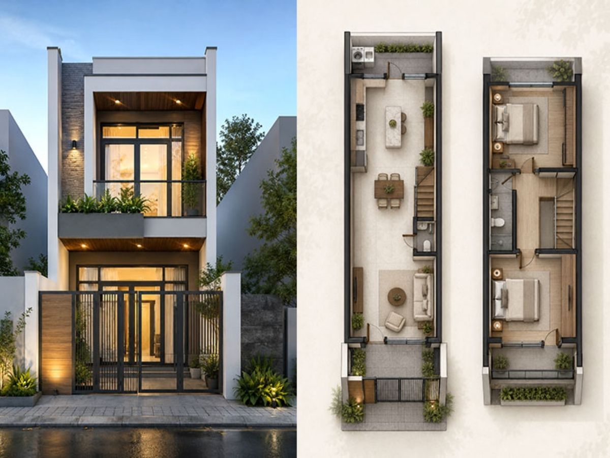 Gợi &yacute; bố tr&iacute; kh&ocirc;ng gian cho nh&agrave; phố 2 tầng 5x15