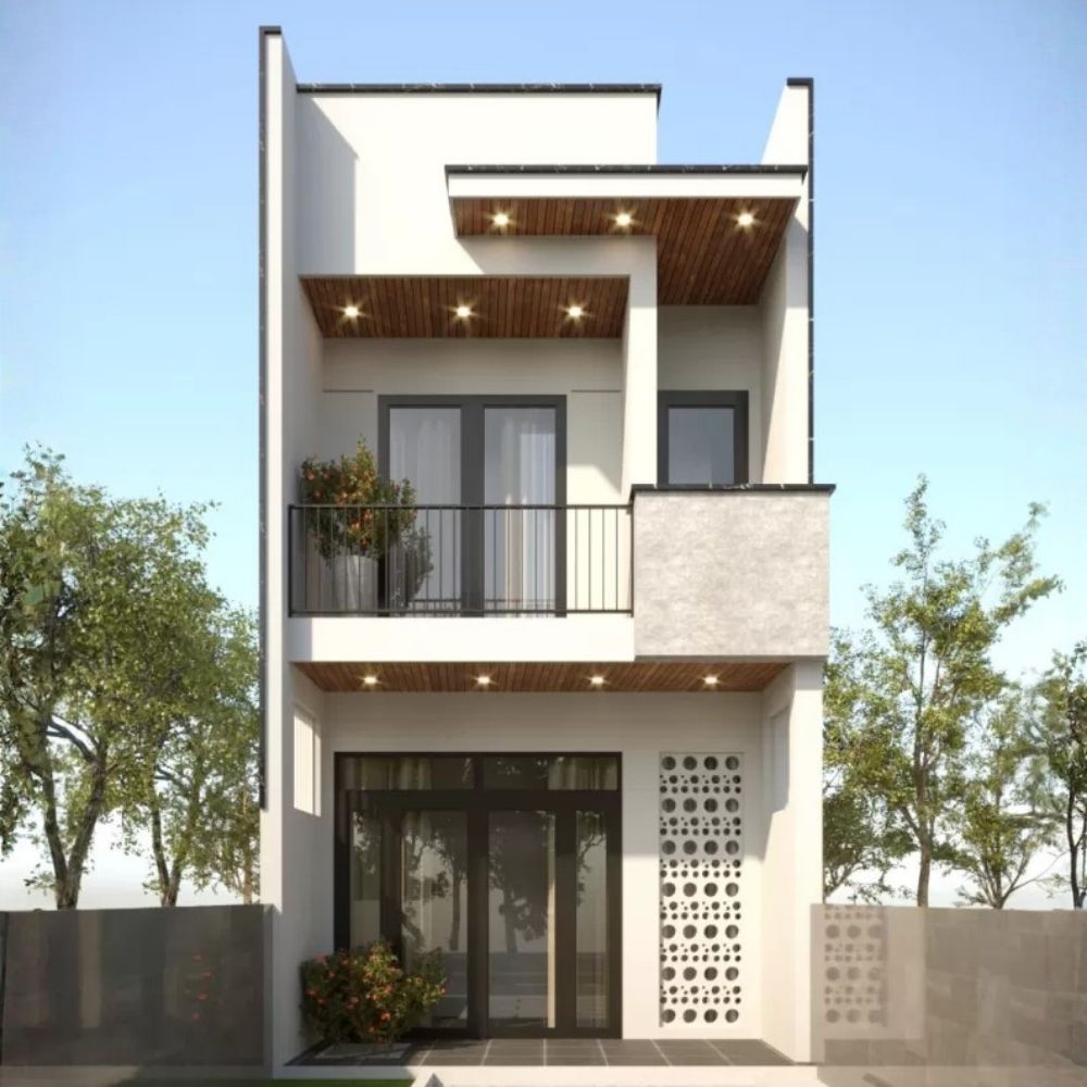 Thiết kế nh&agrave; phố 2 tầng 5x15 tối giản c&oacute; điểm nhấn l&agrave; cửa k&iacute;nh lớn v&agrave; chậu c&acirc;y xanh