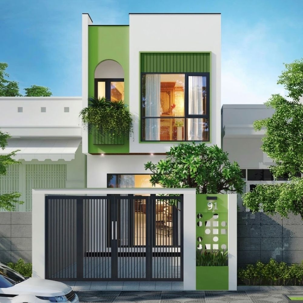 Phối c&aacute;c gam m&agrave;u tươi s&aacute;ng, trẻ trung cho nh&agrave; phố 2 tầng 5x15