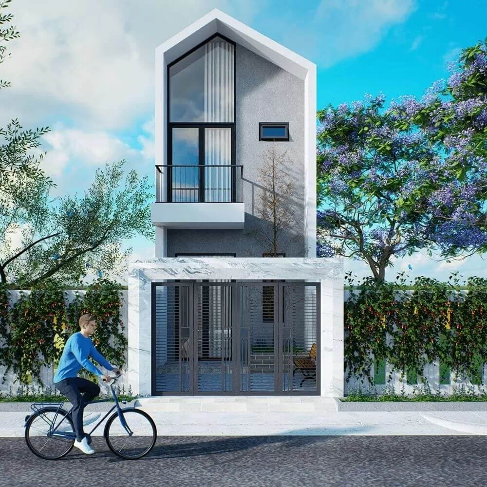 Thiết kế nh&agrave; phố 2 tầng 5x15 với h&igrave;nh khối bất đối xứng độc đ&aacute;o