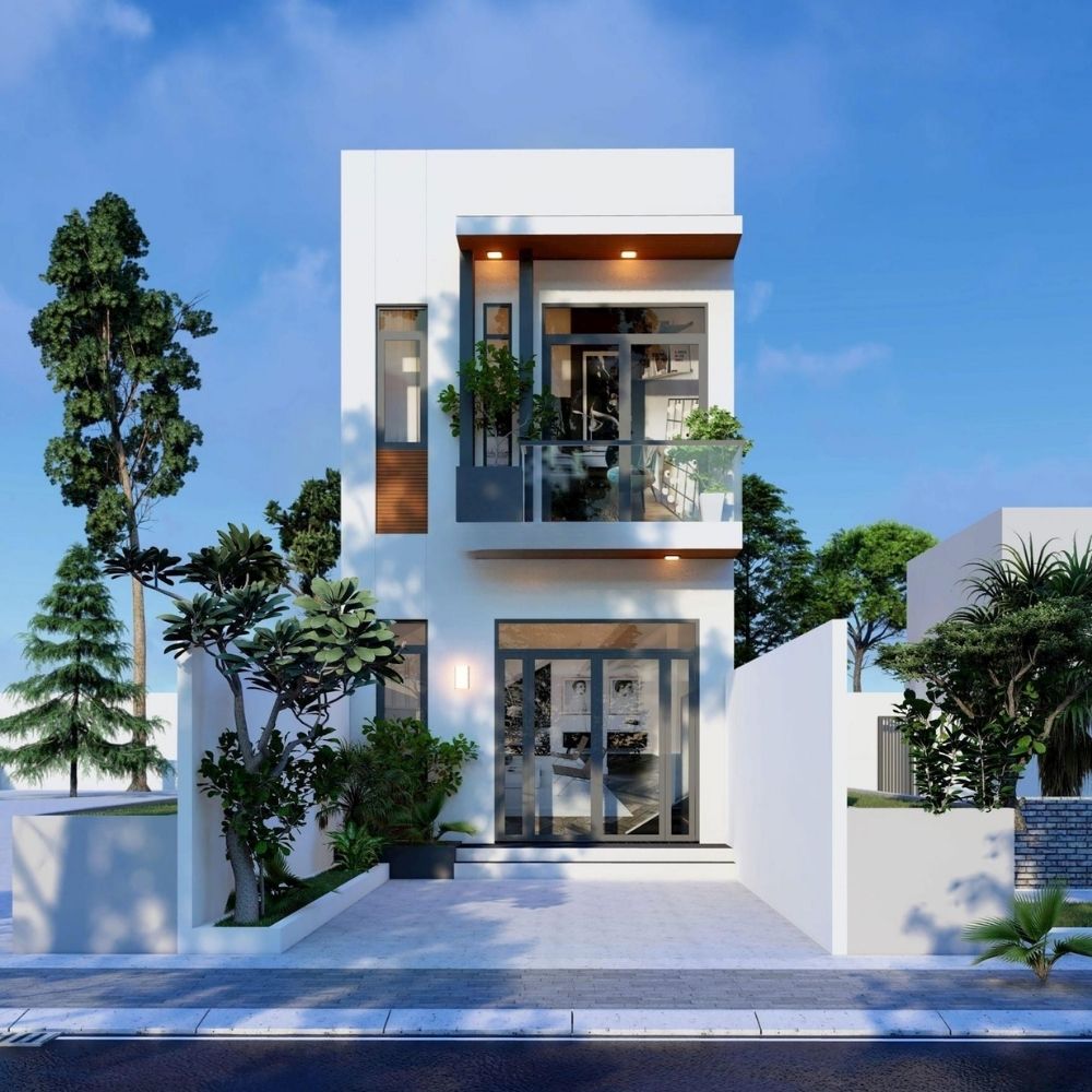 Trồng c&acirc;y xanh ở s&acirc;n trước của nh&agrave; phố 2 tầng 5x15