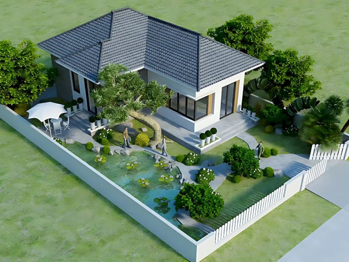 Tận dụng khoảng đất trống xung quanh để trồng c&acirc;y, l&agrave;m khu thư gi&atilde;n