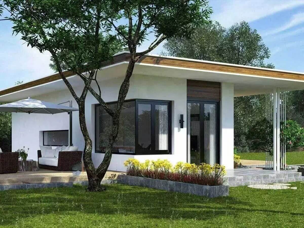 Mẫu nh&agrave; vườn c&oacute; phong c&aacute;ch tối giản tạo sự th&ocirc;ng tho&aacute;ng, gọn g&agrave;ng cho căn nh&agrave;