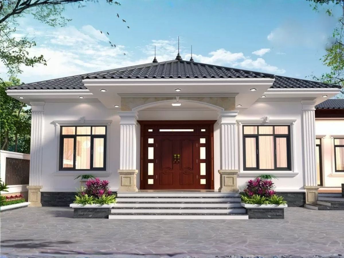 Cột b&ecirc; t&ocirc;ng cốt th&eacute;p với chi tiết trang tr&iacute; nhẹ nh&agrave;ng, bắt mắt