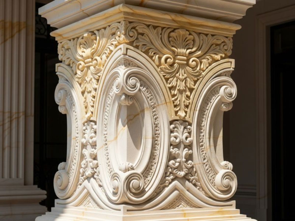 Mẫu cột nh&agrave; chạm khắc hoa văn cổ điển 1