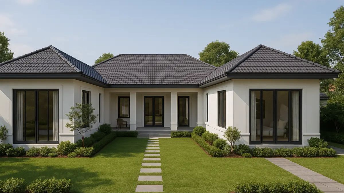 Nh&agrave; s&acirc;n vườn chữ U với gam m&agrave;u trắng thanh lịch