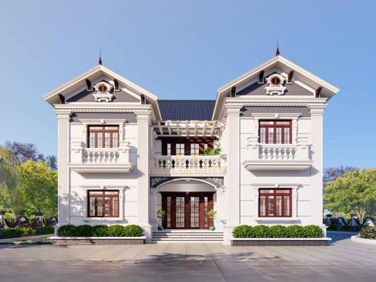 Nh&agrave; chữ U phong c&aacute;ch T&acirc;n cổ điển với gam m&agrave;u trắng chủ đạo
