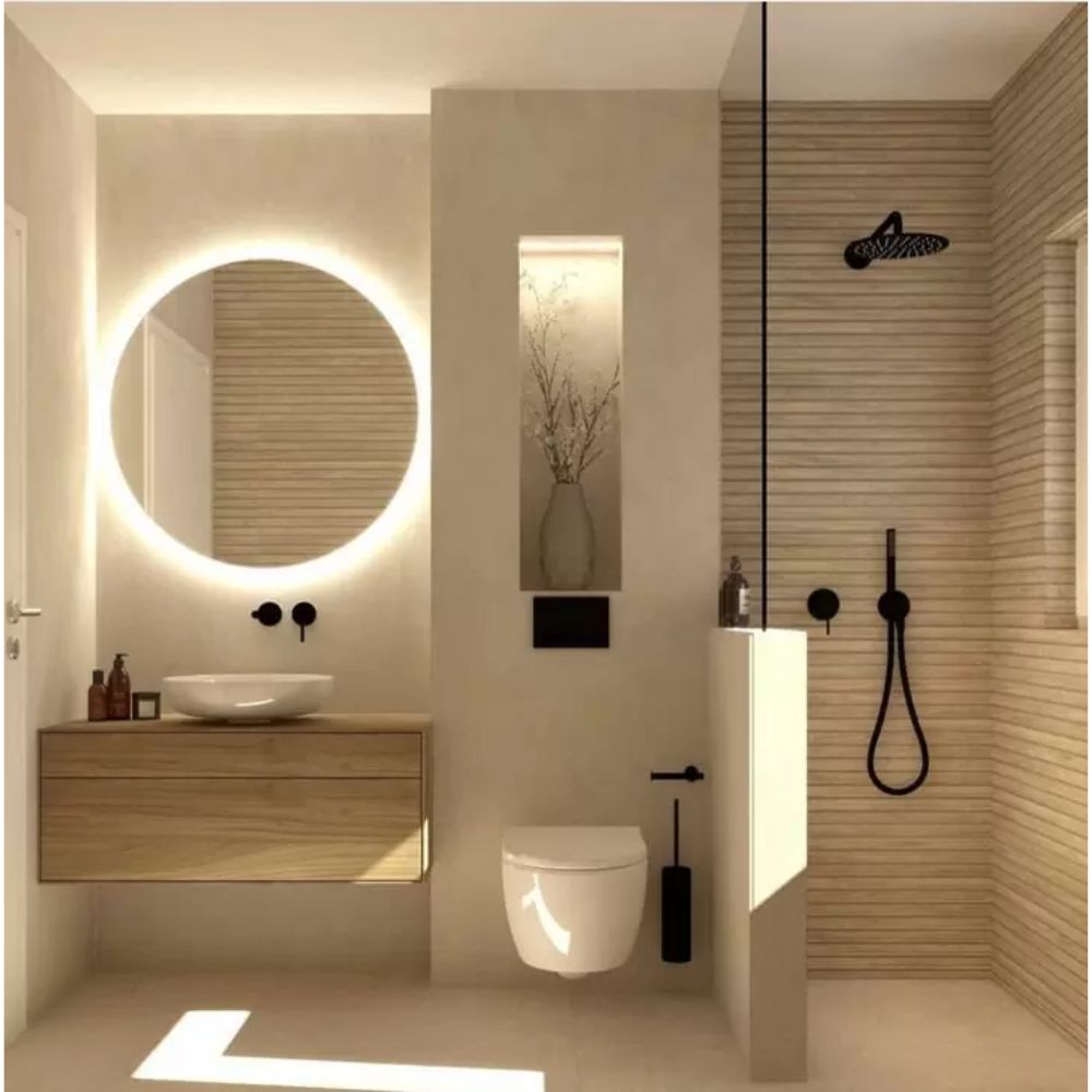 Thiết kế ph&ograve;ng tắm nhỏ tiện nghi với bồn cầu treo tường, sen tắm &acirc;m tường gọn đẹp