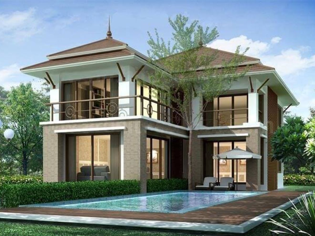 Tận dụng khoảng trống của biệt thự chữ L 2 tầng để l&agrave;m hồ bơi