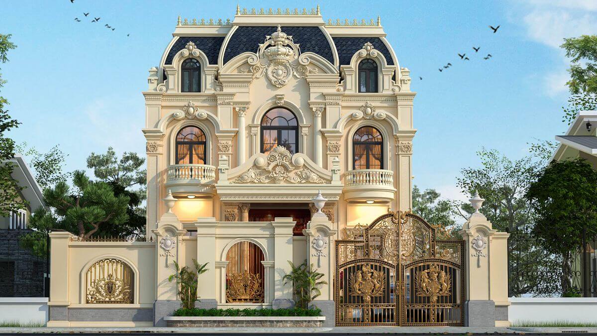 Mẫu biệt thự 2 tầng phong c&aacute;ch ch&acirc;u &Acirc;u cổ điển kết hợp m&aacute;i Mansard