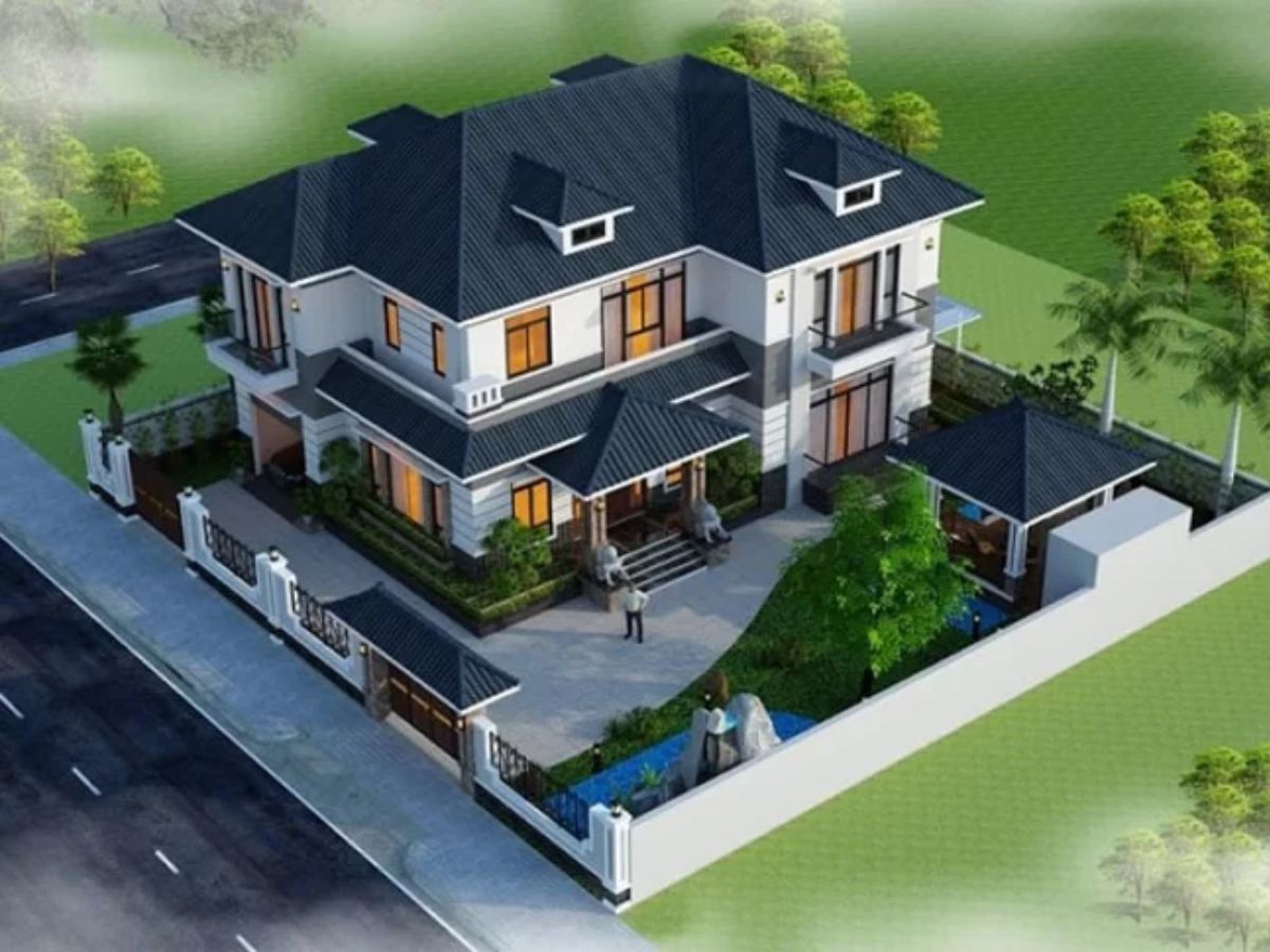 Biệt thự 2 tầng m&aacute;i Nhật c&oacute; phần m&aacute;i dốc nhẹ nh&agrave;ng