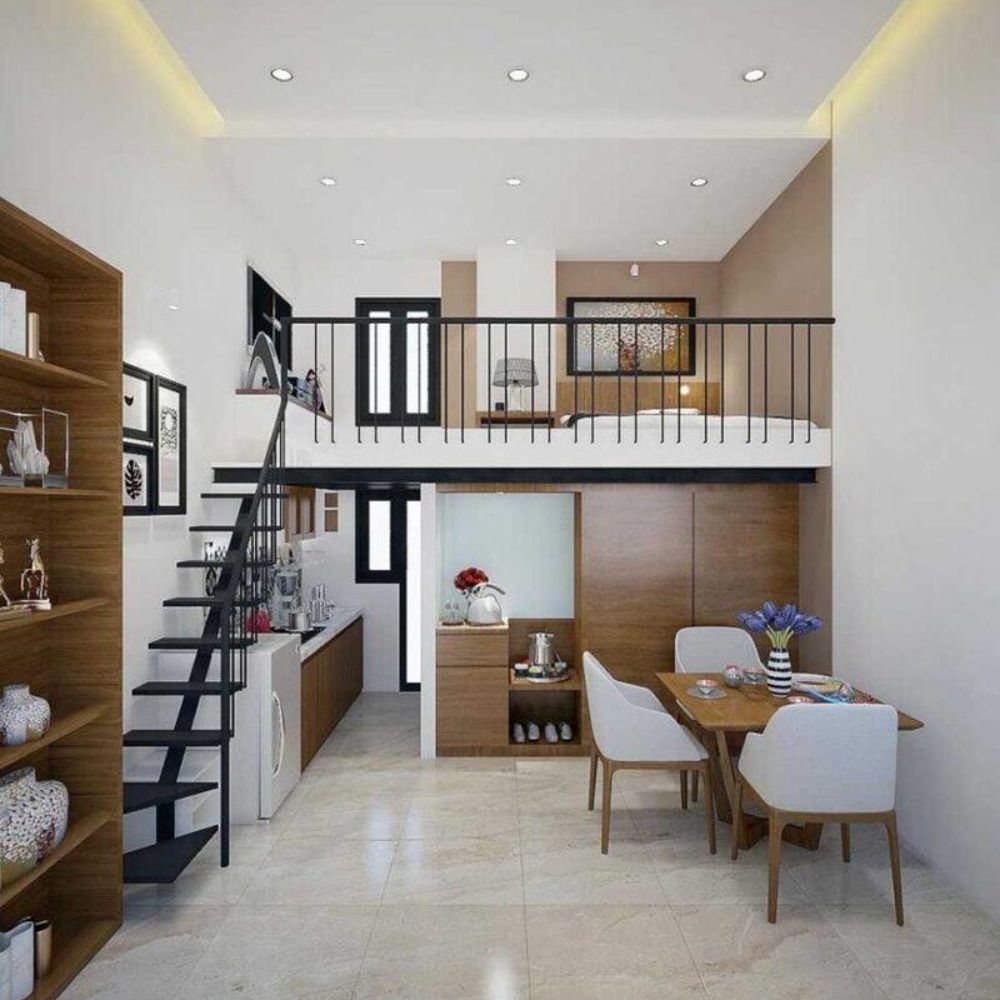 Mẫu nh&agrave; ống 1 tầng g&aacute;c lửng 2