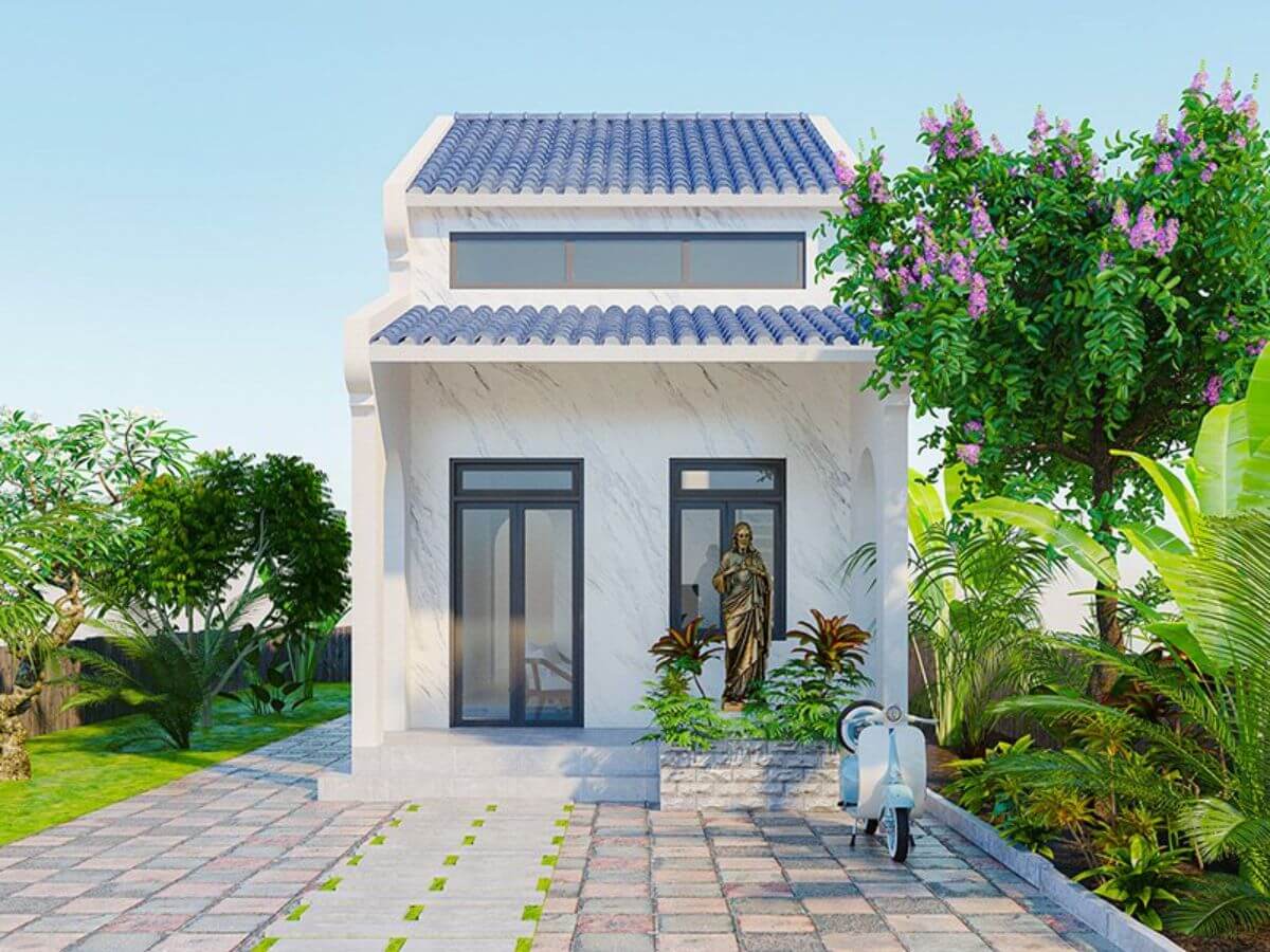 Nh&agrave; ống 1 tầng c&oacute; thể tận dụng khoảng kh&ocirc;ng xung quanh trồng c&acirc;y, l&agrave;m s&acirc;n vườn