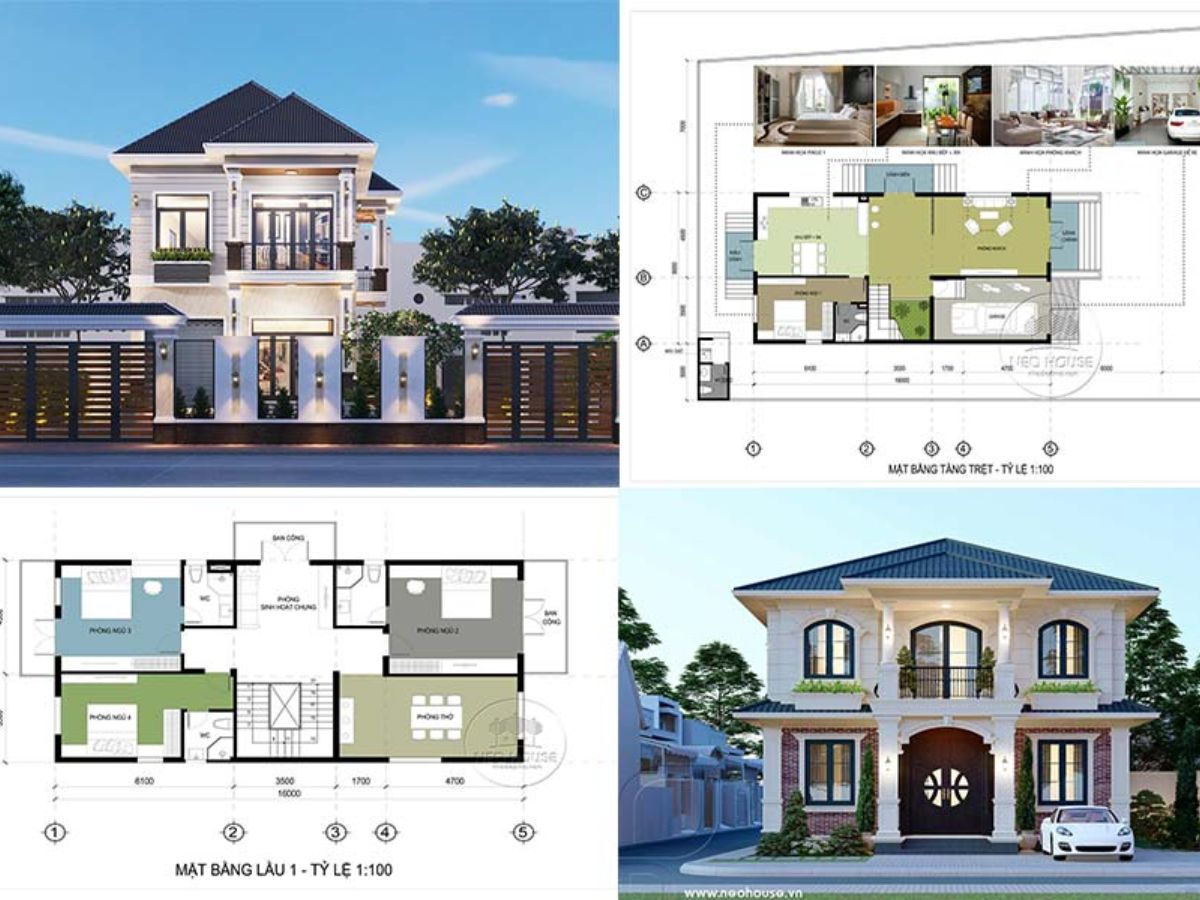 Bản vẽ bố tr&iacute; kh&ocirc;ng gian biệt thự 2 tầng với đầy đủ c&ocirc;ng năng