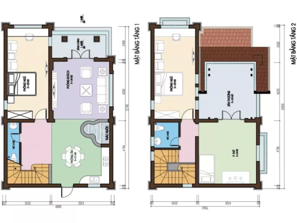 Bản vẽ thiết kế biệt thự 2 tầng đầy đủ tiện nghi