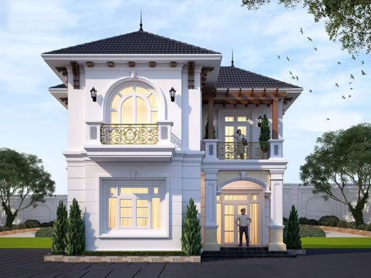 Mẫu biệt thự 2 tầng chữ L hiện đại, độc đ&aacute;o