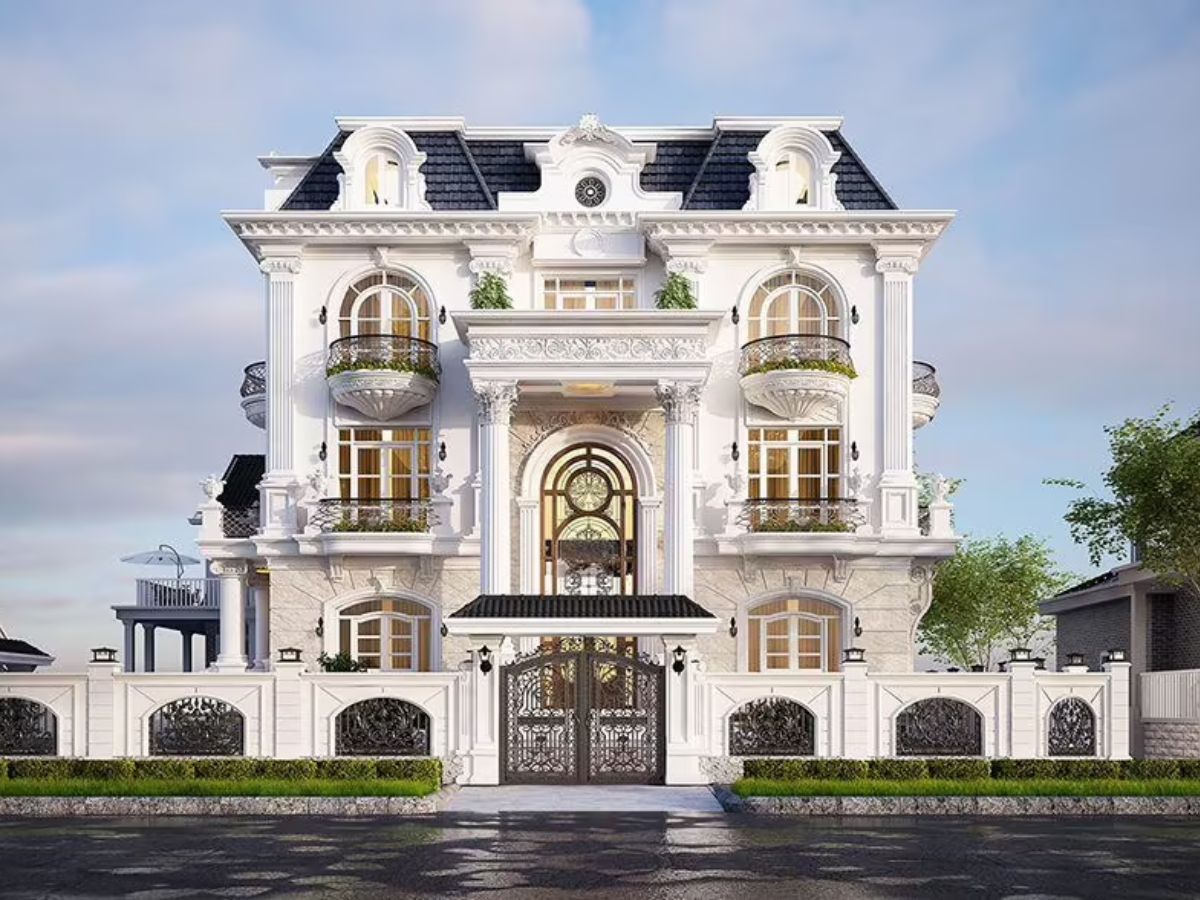 Nh&agrave; biệt thự 3 tầng t&acirc;n cổ điển với c&aacute;c chi tiết trang tr&iacute; tỉ mỉ