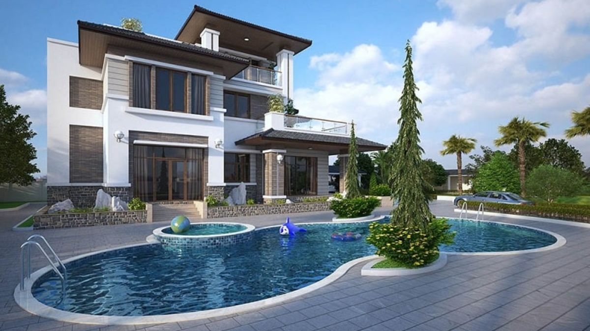 Mẫu thiết kế biệt thự c&oacute; bể bơi