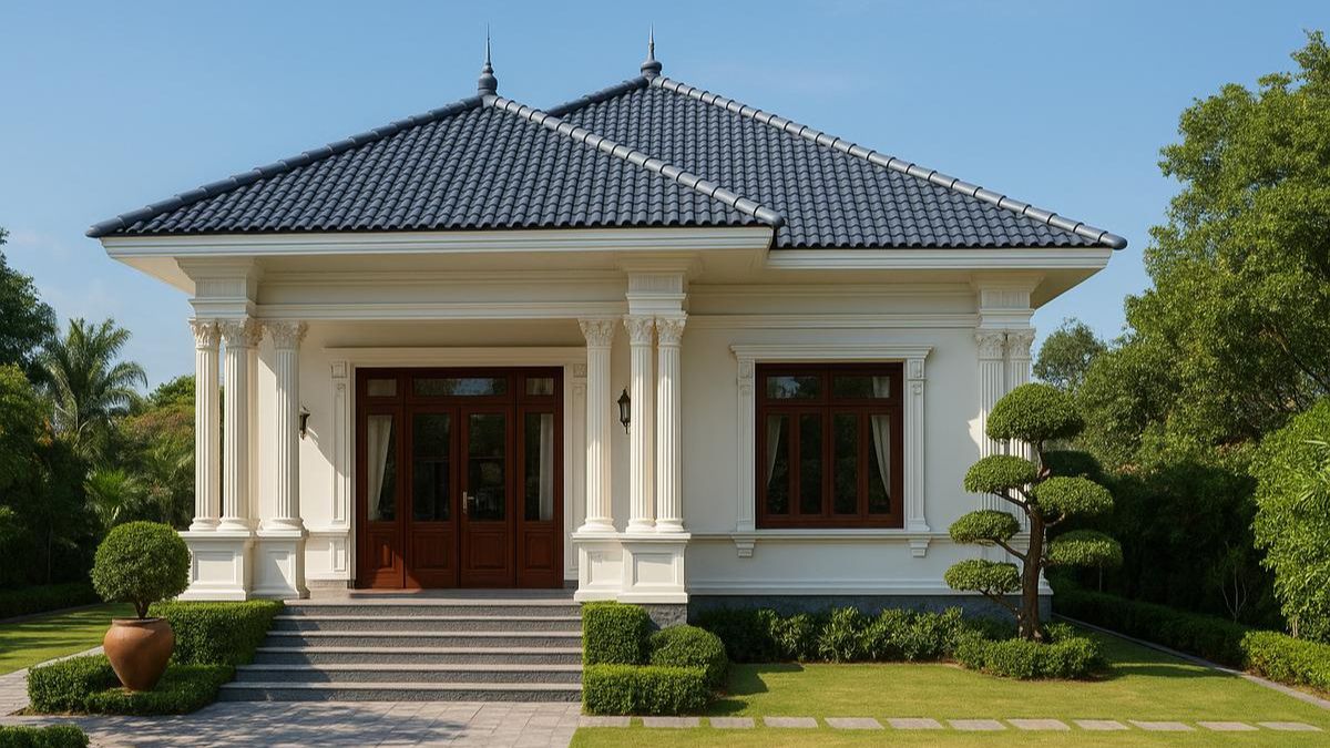 Nh&agrave; m&aacute;i Nhật 1 tầng mang phong c&aacute;ch T&acirc;n cổ điển cực cuốn h&uacute;t