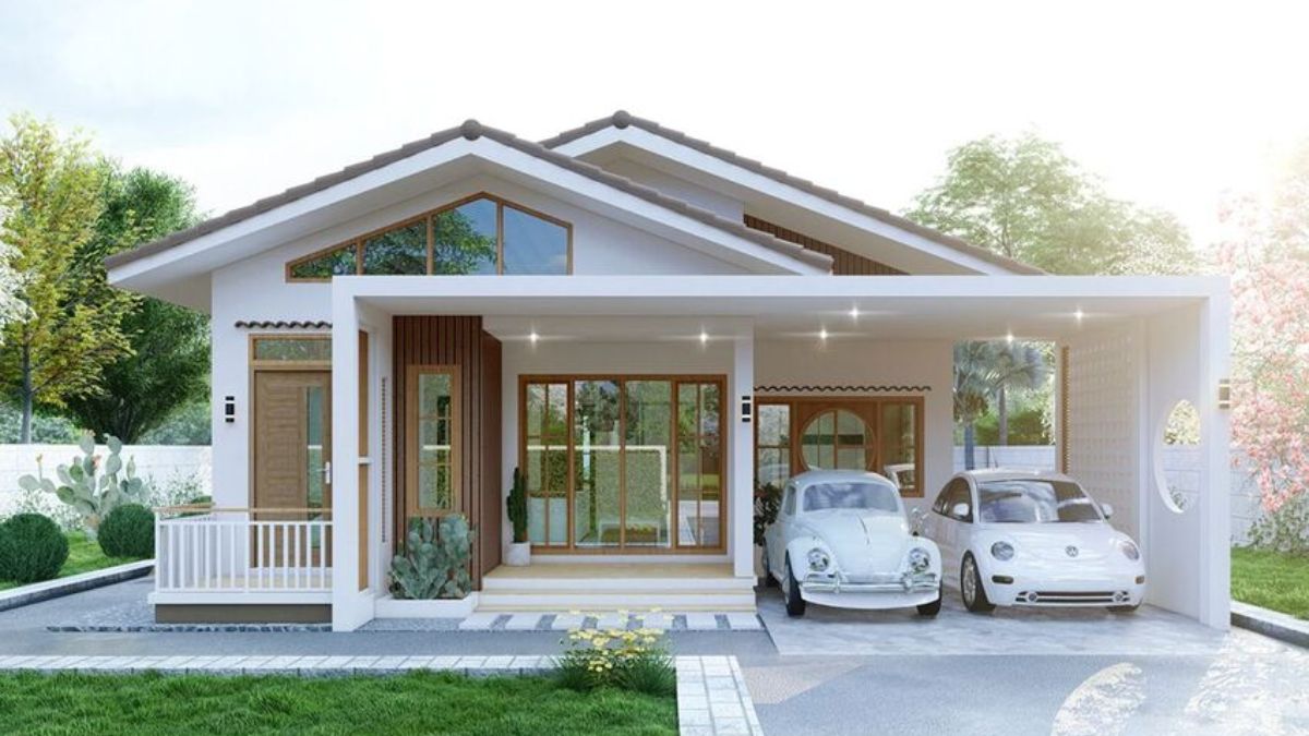 Thiết kế nh&agrave; 1 tầng 3 ph&ograve;ng ngủ c&oacute; nơi đậu xe