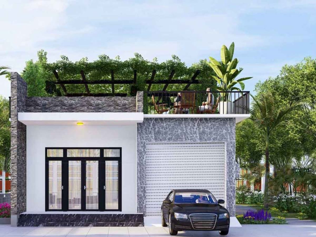 Tận dụng phần m&aacute;i bằng của nh&agrave; 1 tầng để l&agrave;m s&acirc;n thượng, khu vực thư gi&atilde;n
