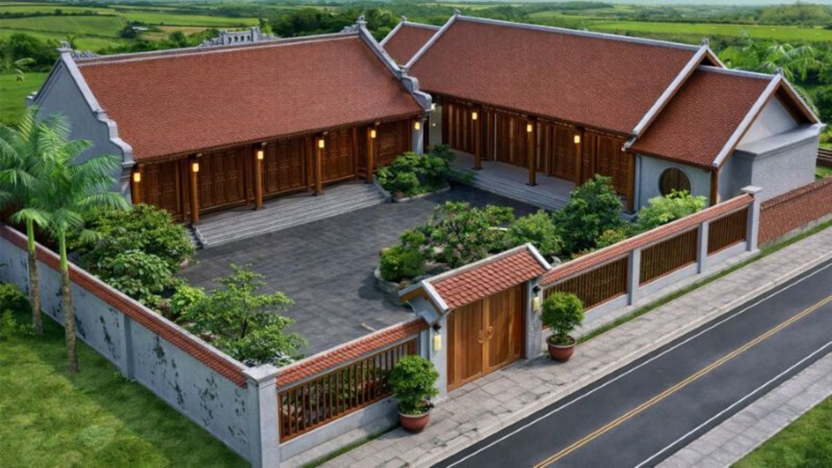 Nh&agrave; gỗ s&acirc;n vườn 4 gian