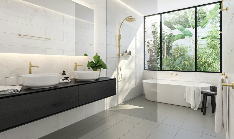 Bồn tắm giúp không gian rộng rãi được sang trọng và đẳng cấp hơn