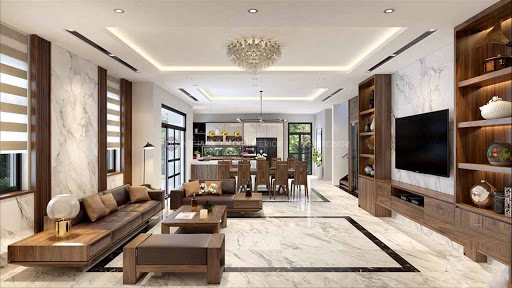 Không gian mở rộng rãi của phòng khách nhà cấp 4