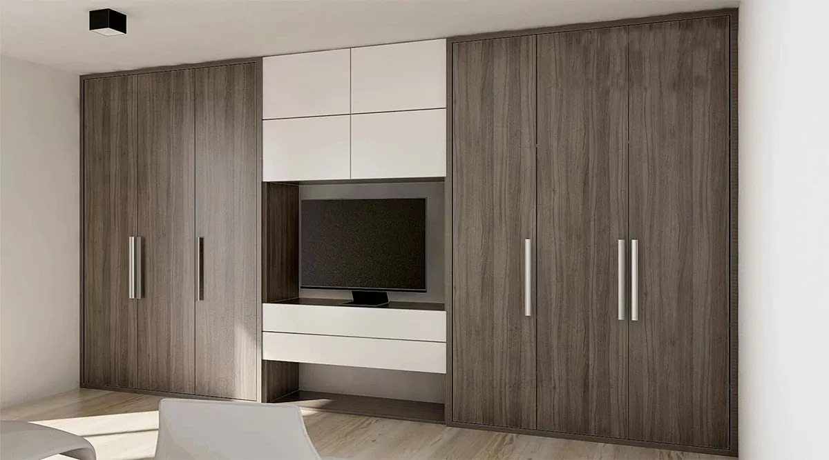 Tủ quần áo kết hợp kệ đựng tivi vô cùng tiện lợi và mới mẻ đang rất được lòng các gia chủ