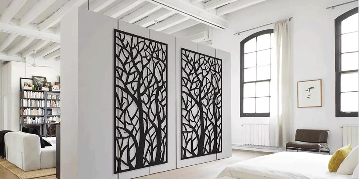 Vách ngăn thạch cao họa tiết nghệ thuật trang trí phòng khách