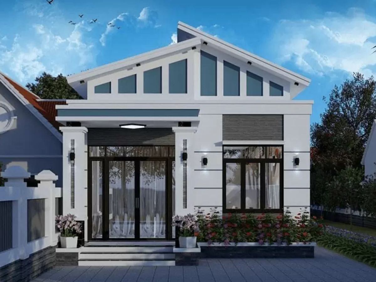 Mẫu nh&agrave; cấp 4 2 ph&ograve;ng ngủ đẹp với hệ cửa k&iacute;nh lớn hiện đại