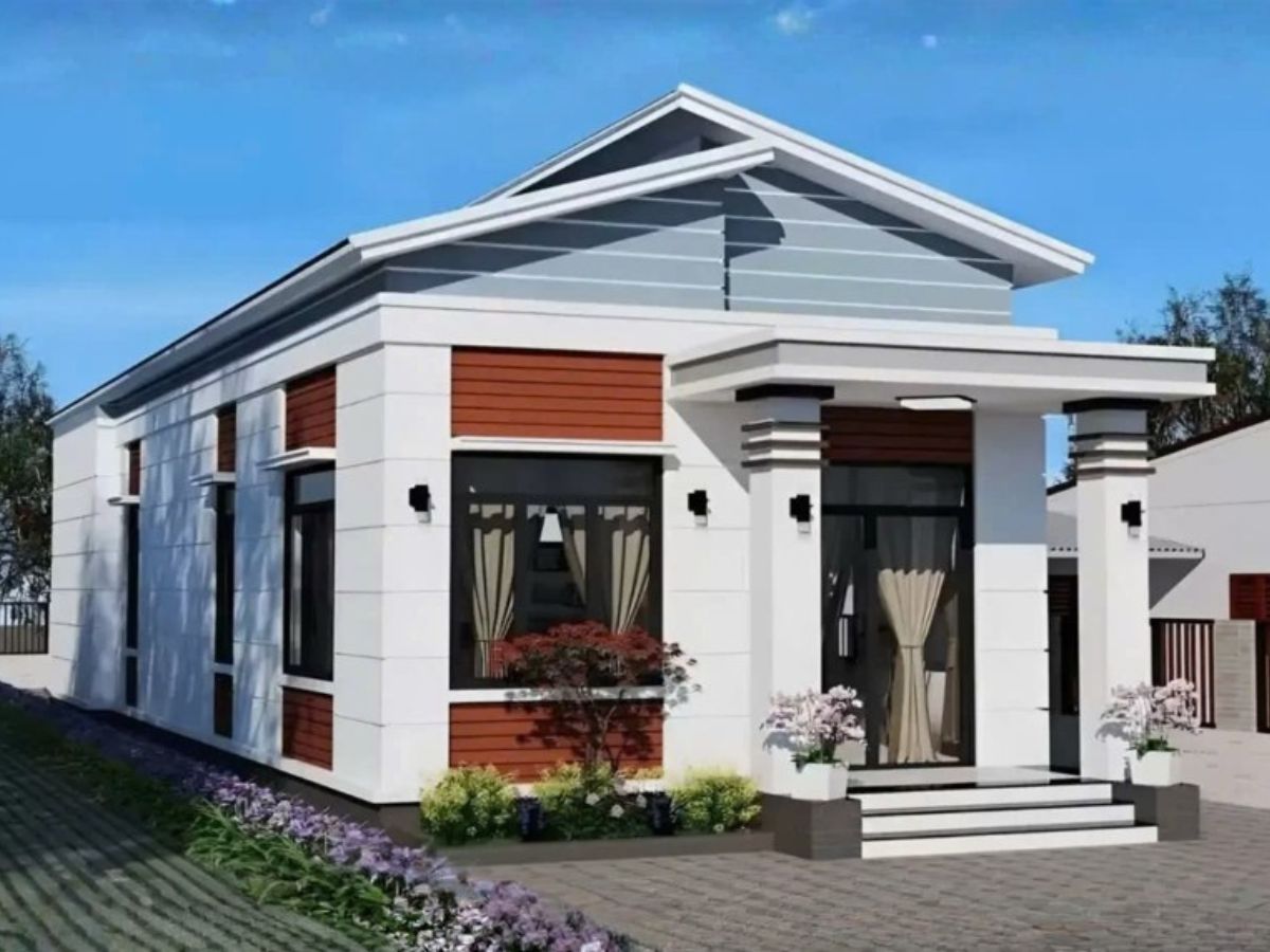Mẫu nh&agrave; cấp 4 m&aacute;i lệch 3 ph&ograve;ng ngủ với khoảng s&acirc;n trước th&ocirc;ng tho&aacute;ng