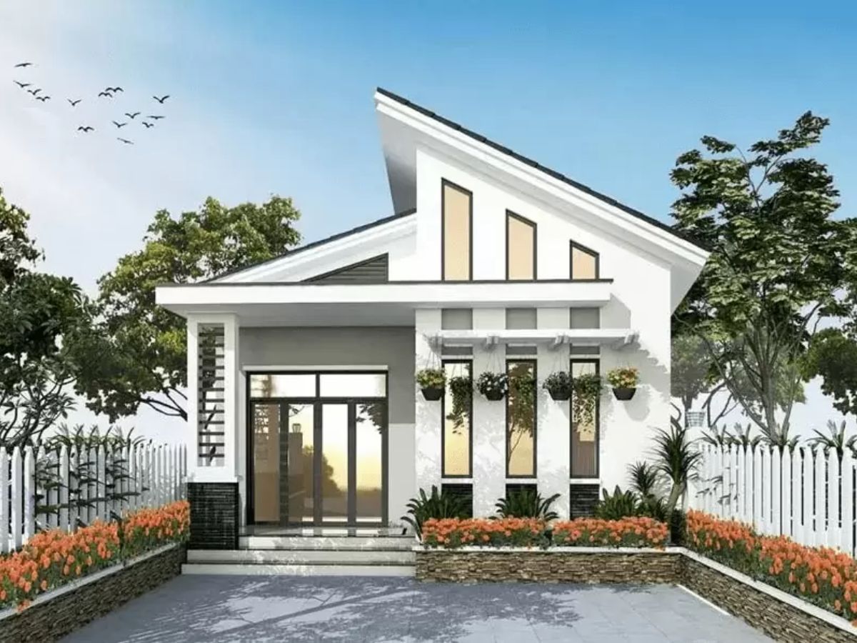 Nh&agrave; m&aacute;i lệch mang lại kh&ocirc;ng gian tho&aacute;ng đ&atilde;ng