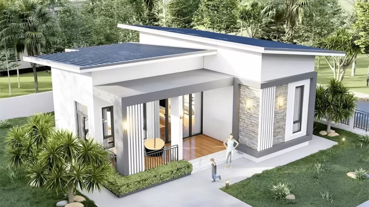 Mẫu nh&agrave; cấp 4 m&aacute;i lệch chữ L